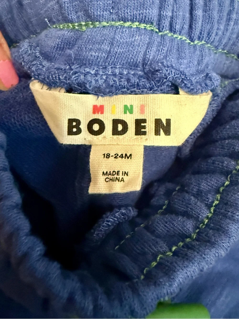 Mini Boden Royal Blue Star Knee Joggers with Lime Green Accents